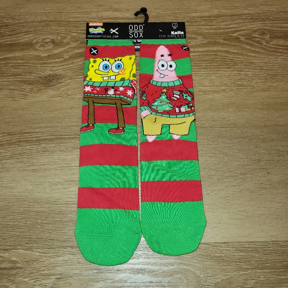 Odd Sox Sponge Bob Patrick Christmas Crew Socks Nickelodeon New